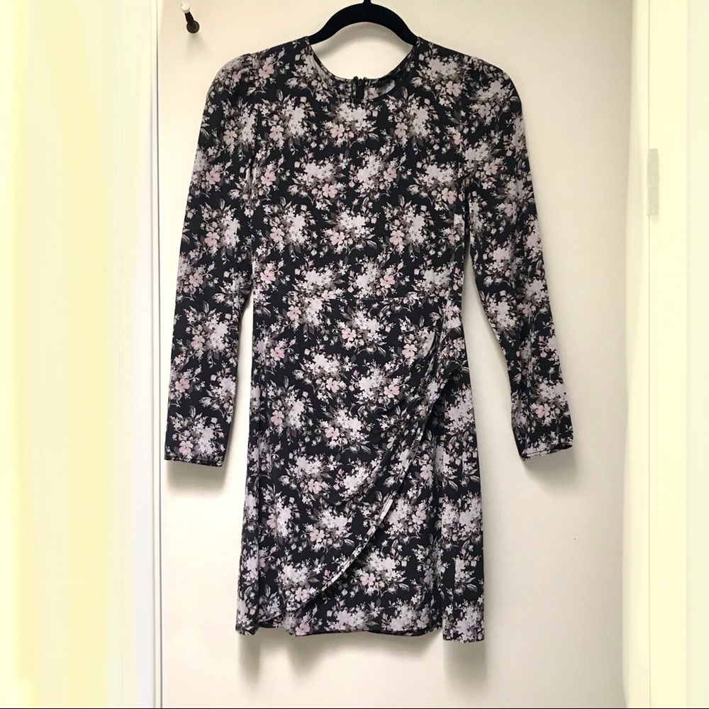 Club Monaco Silk Amelda Black Floral Print Dress - Picture 3 of 8